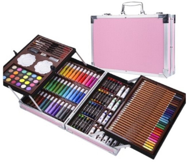 카무 미술도구 145P 4단 세트 핑크케이스, 핑크, 1세트