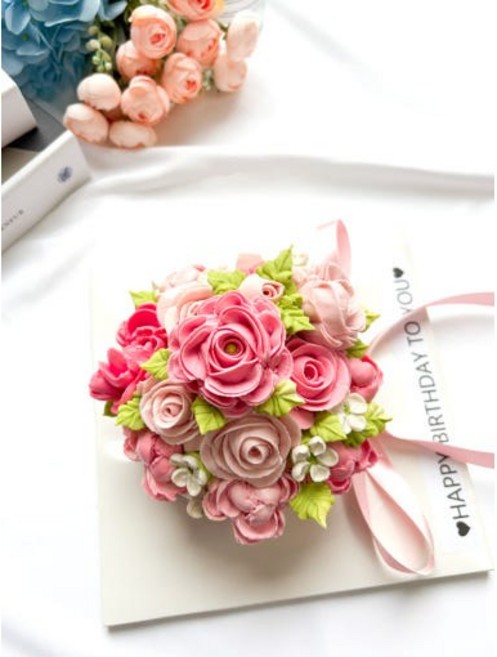 하남 앙금 플라워 떡 케이크 핑크 부케 떡 케이크 (미니 1호 2호), 300g, 1개