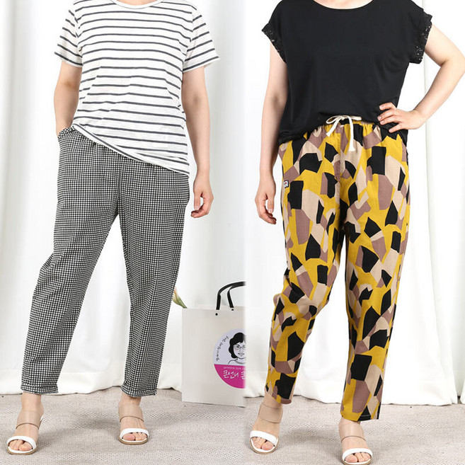 큰언니큰오빠 여름바지 체크바지 배기바지 춘추바지 마배기바지 빅사이즈 엄마옷 데일리룩