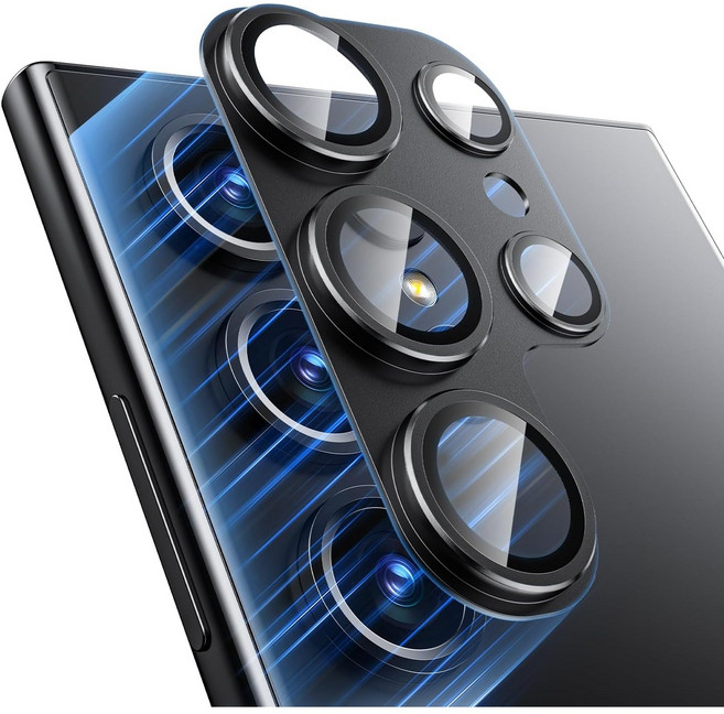 헤미션 S25/S26 플러스 울트라 카메라 보호필름 풀커버 일체형 프레임 메탈 9H강화유리, 2개