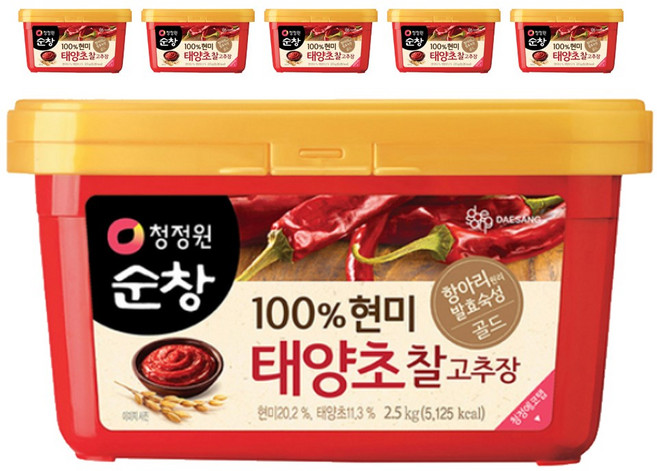 청정원순창 100% 현미 태양초 찰고추장, 2.5kg, 6개
