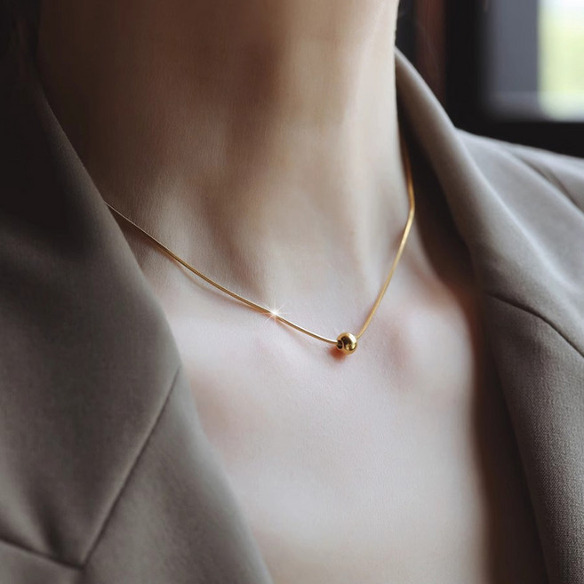 FANSYLI 18k 도금 목걸이 여성 골드볼 드롭 목걸이 체인 럭키 목걸이 심플 쇄골 목걸이 W2505M13