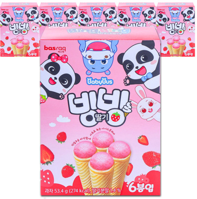 아이스콘 과자 바스락 빙빙딸기(소)53.4g, 53.4g, 5개