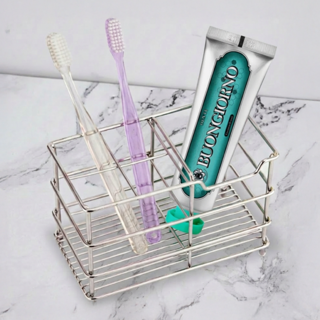 로멀리 물빠짐 스텐 칫솔꽂이 거치대, 1개, 클린실버