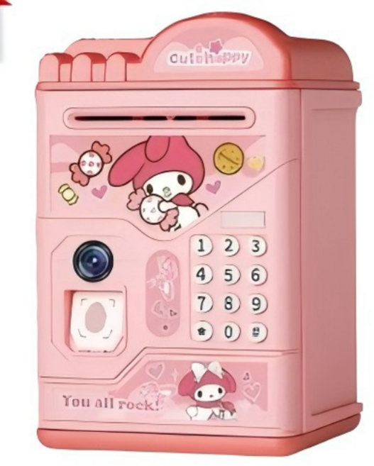 저금통 초등 여자 생일선물 ATM형 지문인식 시나모롤 쿠로미 마이멜로디, 1개