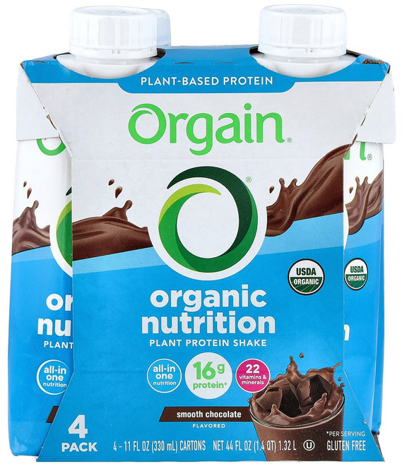 Orgain 뉴트리션 뉴트리셔널 쉐이크 Smooth 초코 4 팩 11 fl oz 330 ml 각각, 1개, 330ml