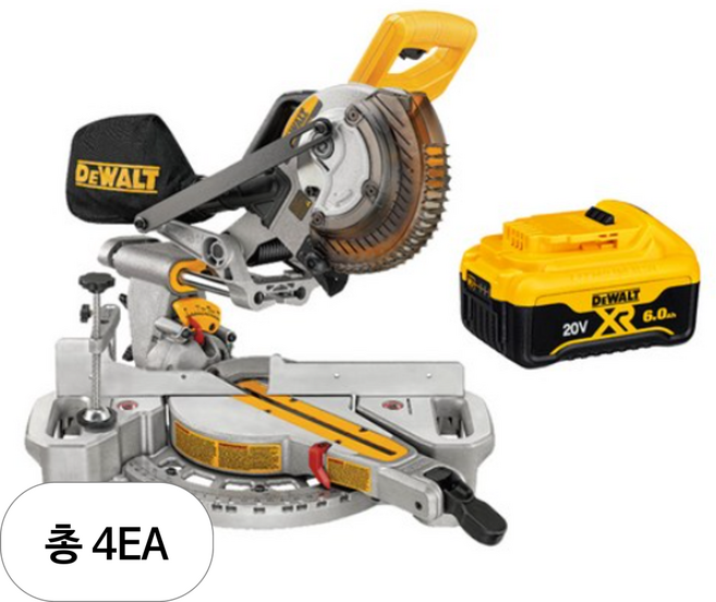 디월트 20V 충전 슬라이딩 각도절단기 18.4cm DCS361N + 20V 6Ah XR 리튬이온 배터리 DCB186 세트, 4세트