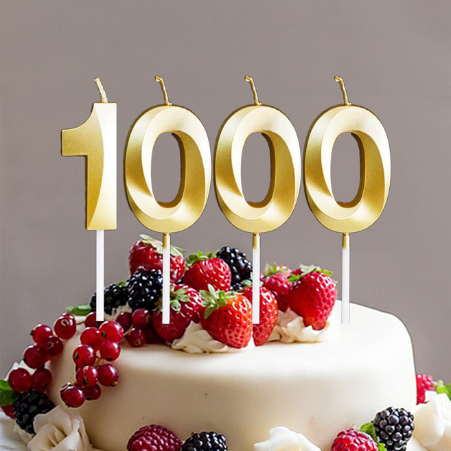 빅사이즈 생일초 케이크픽 특이한 메탈릭 골드 숫자초, 1000, 1개