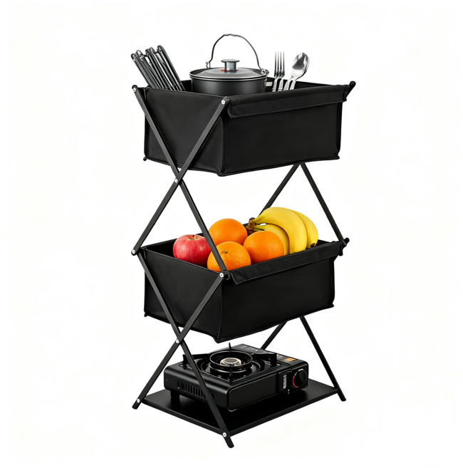 호밍사이 야외 캠핑 수납 선반 + 가방 세트 접이식 가능, 블랙, 1개, 3단