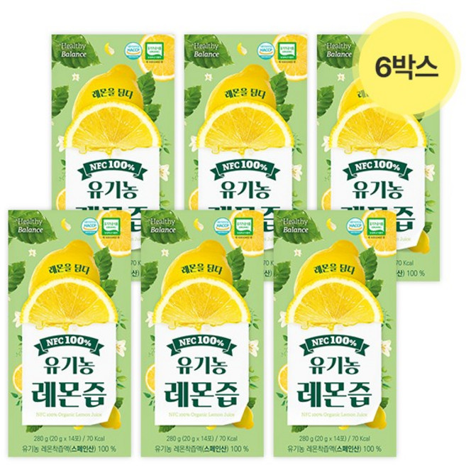 헬씨밸런스 레몬을담다 NFC 100% 착즙 레몬 원액 유기농 레몬즙, 6박스, 280ml