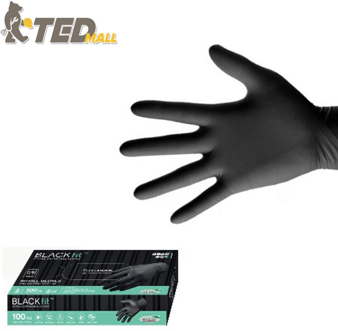 [TED MALL 무료배송] 크린스킨 신제품 NEW 일회용장갑 블랙핏 니트릴 장갑 100매, 검정, 중(M), 1개