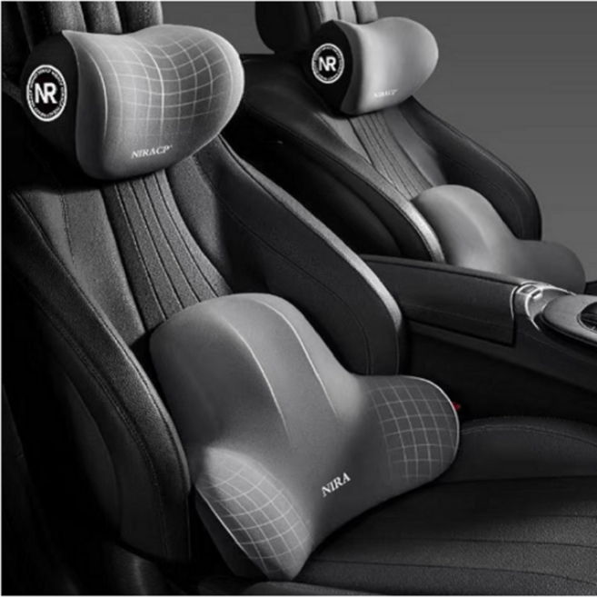 키넬오토 차량용 메모리폼 쿠션세트 목쿠션 요추쿠션, 1세트, 그레이