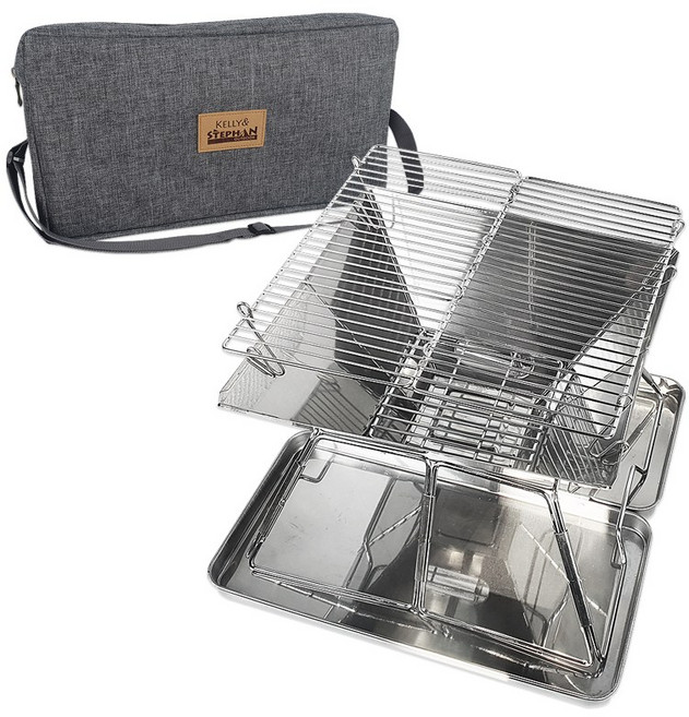 켈리앤스테판 캠핑화로대 접이식 높낮이 조절 바베큐그릴 불멍 430스텐레스 미니화로, 1개