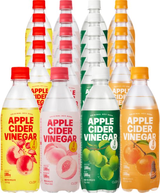 클룹 애사비소다 4종 세트 (사과+신비복숭아+매실+감귤), 24개, 500ml