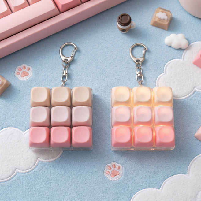 브로키 귀여운 LED 키캡 키링 9구, 1개, 9구_파스텔3색