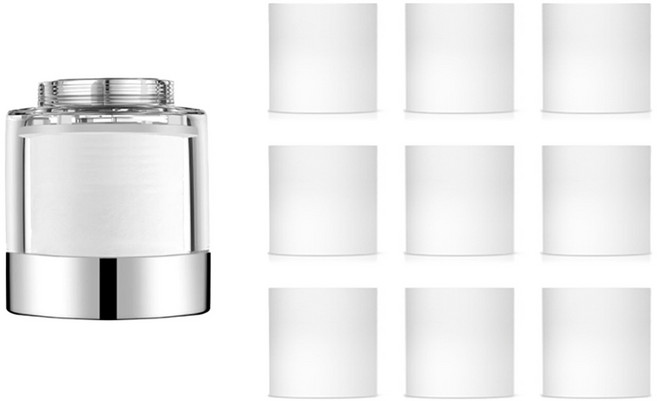 투데이리빙 1+9 세트 주방 수전 필터 헤드 + 필터 9개 포함 욕실 주방용 녹물 제거 수압 상승 세면대용 욕실용, R98631T(혼합색상, 1개