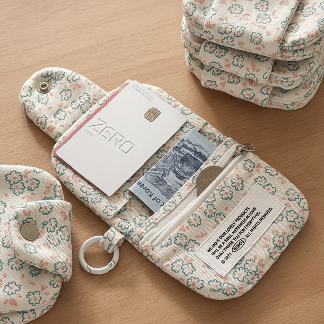 옳고바른 캔버스 패브릭 카드 동전 지갑 학생 여행용지갑 에어팟파우치