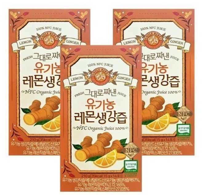 홀베리 그대로짜낸 유기농 레몬생강즙 CZ, 15g, 3박스