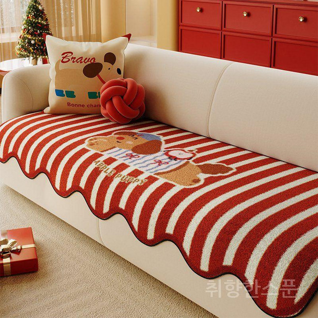 따뜻한 겨울용 소파패드 보온 쇼파매트 미끄럼방지, 레드 퍼피, 1개