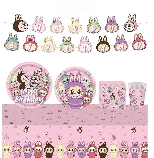 온더테이블 라부부 파티테이블 셋팅 패키지 10인용, 1세트, 핑크