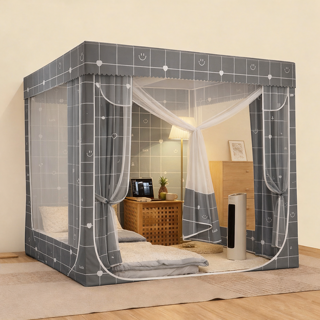 YYT 1인용 텐트형 모기장 모기차단 2인용 모기장 침대, 그레이