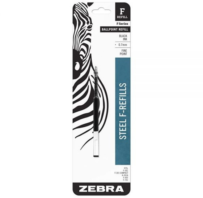 Zebra F-시리즈 스테인리스 스틸 볼펜 리필 가는 촉 0.7mm 블랙 잉크 1개입, 1