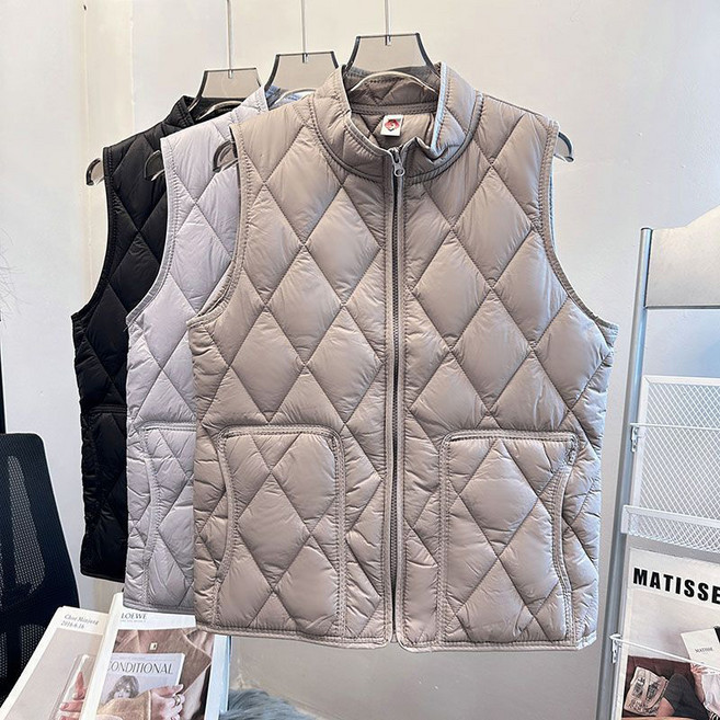 JUSTFEELING 경량패딩조끼 하이넥 포켓 경량패딩 조끼 빅사이즈 M-5XL옵션 남성 루즈핏 아가일 깔깔이 패딩 베스트 3컬러