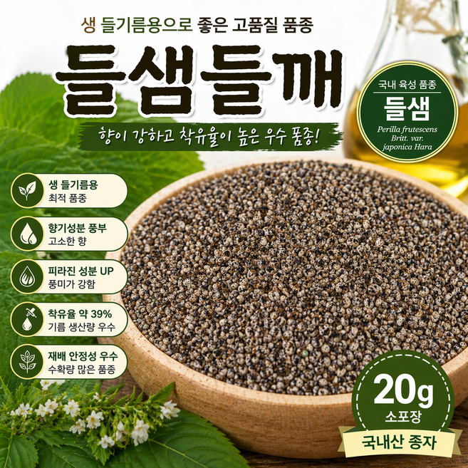 들샘들깨 씨앗 20g 착유 들기름 생들기름 종자, 1개