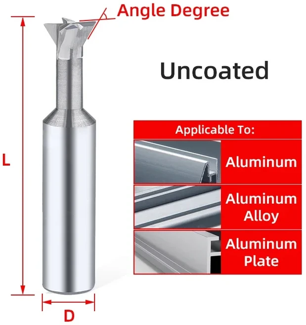 초경 Dovetail 밀링 커터 45 60 75도 금속 가공용 CNC 도구 텅스텐 강철 엔드 밀스 모따기, 02 Uncoated, 03 45 degree, 10 D4x50L, 1개