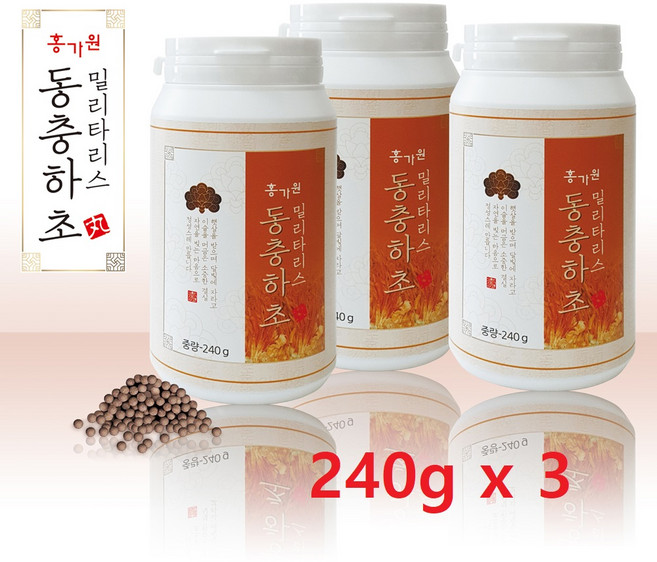 홍가원 동충하초환 밀리타리스동충하초 코디세핀 눈꽃 동충하초 균사체 분말 알약타입 홍삼 영지버섯 천궁 산수유 국산 효능, 240g, 3개