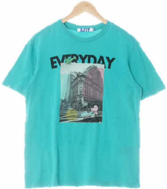 9745 sjyp 에메랄드그린 프린팅 면 에브리데이라운드반팔티 [XS]