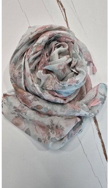 여성 봄 플라워 쉬폰 롱스카프 태슬