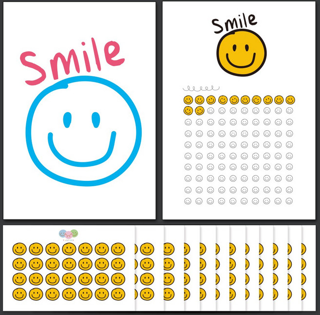 풀필 감성 유니크 포스터 습관체크 목표달성 루틴 챌린지 위클리 플래너 챌린지 100일 B4 사이즈 칭찬스티커판 칭찬스티커 세트, 01_스마일, 3세트