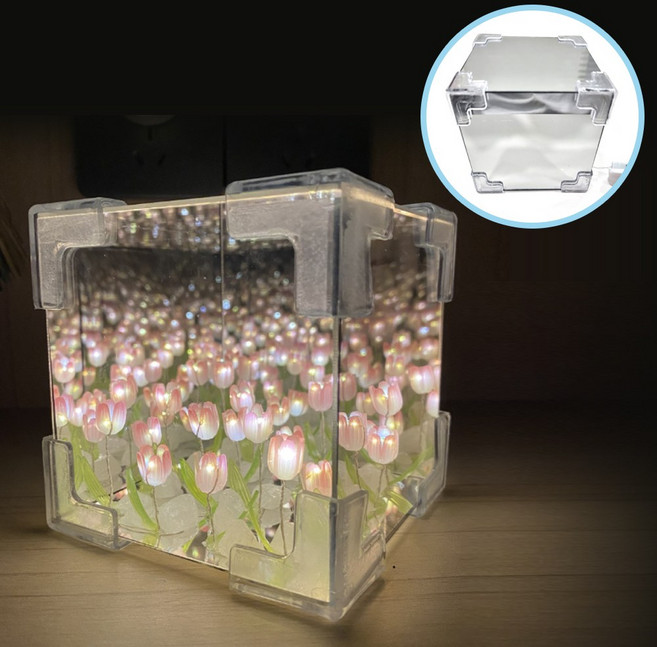 마켓피아 DIY 튤립 꽃 인테리어 매직 미러 무드등 만들기 키트, 핑크