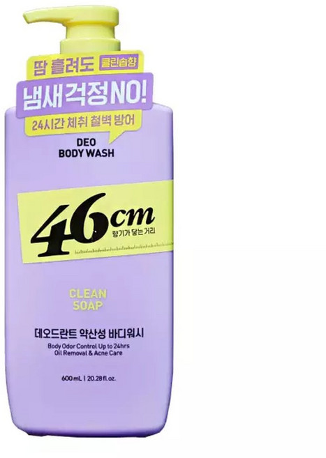 엘지 46cm 체취솔루션 약산성 데오드란트 바디워시 클린 솝향 600ml 샤워, 1개