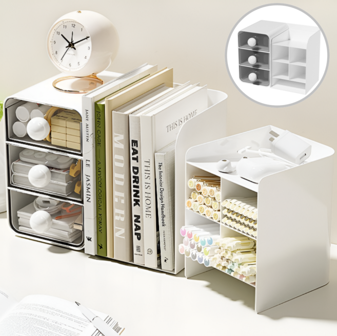 살림하루 펜통분리 3단 깔끔보관 책상 책꽂이, 화이트