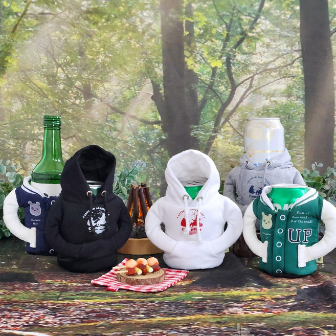 레나에너지 감성 캠핑 캔홀더 맥주캔 쿨러 맥주 홀더 인테리어 장식, 후드블랙, 1개, 1단