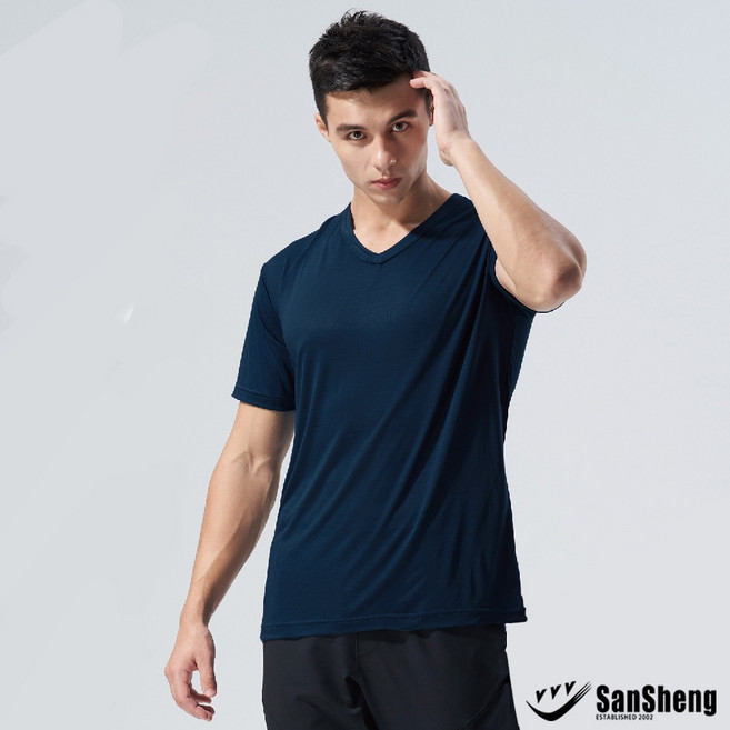 SanSheng三勝 MIT台灣製 CoolBest II V領涼感衣 3V-763 (黑白丈青 M-XXL), 丈青,XL