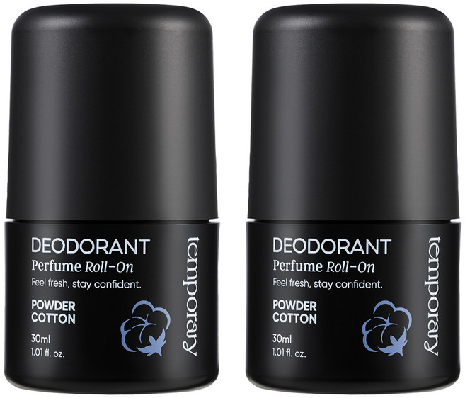 템포러리 파우더코튼 휴대용 겨땀방지 체취제거 냄새제거 롤온 남여공용 데오드란트, 2개, 30ml