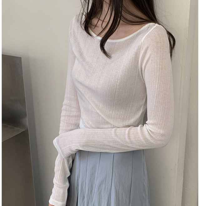 마이쏭 여성 여리여리 심플 이너티 봄신상 에센셜보트넥골지긴팔티