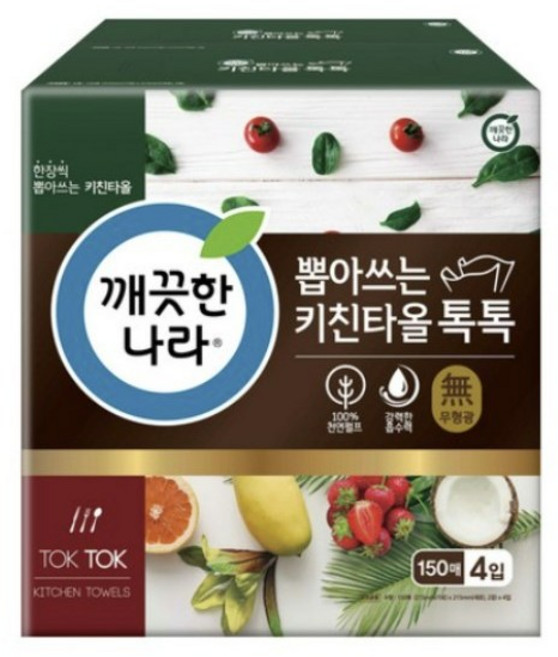 깨끗한나라 톡톡 천연펄프 키친타올 150매, 172개, 150개입