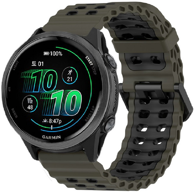 나인식스 가민워치 투톤 블럭 스트랩 포러너 255 265 570 베뉴 어프로치 호환 밴드 시계줄, 1개, 카키블랙