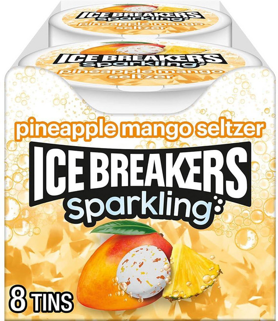 ICE BREAKERS 스파클링 파인애플 망고 셀처 무설탕 민트 틴 42.5g(1.5온스) (8개), 340g, 1개