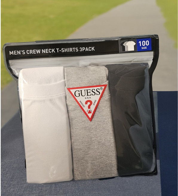 EHM게스 크루넥 티셔츠 블랙 그레이 화이트 3매 1세트 코스트코 교복 셔츠 이너티 반팔티 면티