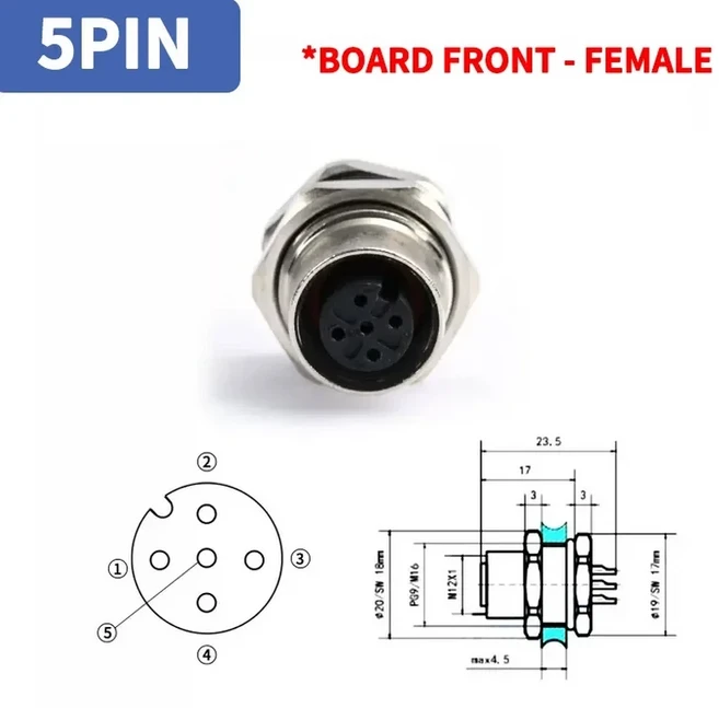 센서 커넥터 패널 후면 마운트 방수 플랜지 소켓 스레드 커플링 암수 A 코드 커넥터 M12 4 핀 5 8 핀 1 개, 05 5P -BQ female