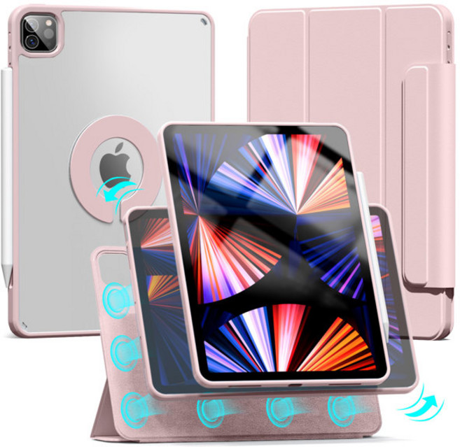 ZOYU iPad Air 4/5 10.9 Pro 11 12.9 인치 마그네틱 케이스 iPad Mini 6 10.2 9th 8th 7th Gen Rotate 360 탈부착 가능한, iPad 10.2 2019-2021, [00] Pink, 1개