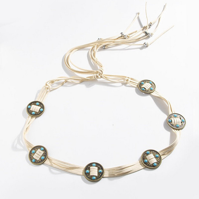 波希米亞民族風復古綠松石 編織流蘇腰帶 腰繩 腰鍊