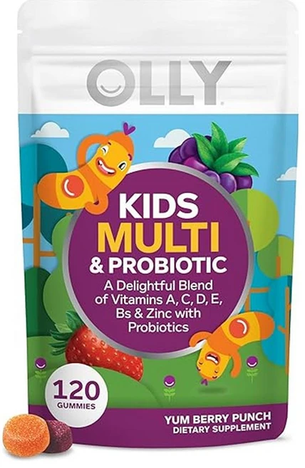 올리 키즈 멀티비타민 + 프로바이오틱 구미젤리 비타민 A C D E B 아연 소화 지원 츄어블 베리 맛 60일 분량 - 120개입 파우치, 120 카운트(1팩), 120정 - 쿠팡