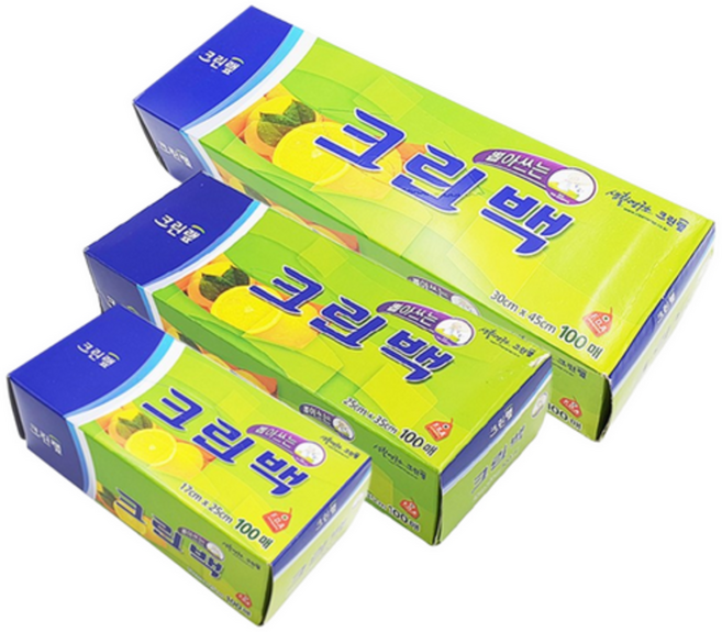 크린랲 크린랩 뽑아쓰는 크린백 100매 3SET(17cm x 25cm+25cm x 35cm+30cm x 45cm), 혼합, 1세트, 3개