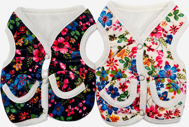 할매꽃조끼 애견의류 강아지옷 강아지조끼, 화이트 꽃조끼, 1개